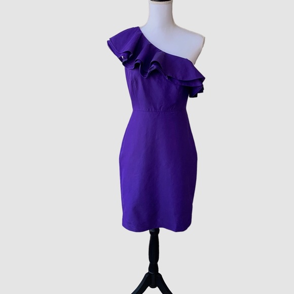 J CREW FAILLE ONE SHOULDER RUFFLE COCKTAIL DRESS IN ATLAS PURPLE - Picture 12 of 16